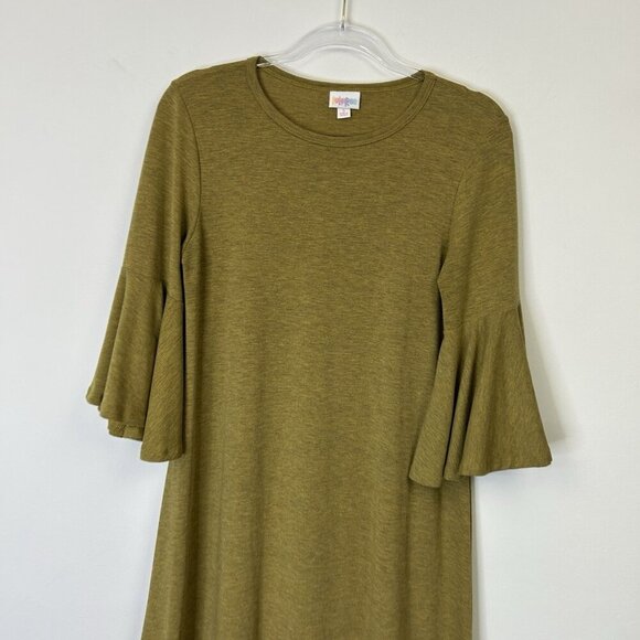 Lularoe Maurine Bell Sleeve Dress Womens Size Small Olive Mustard - Picture 3 of 10